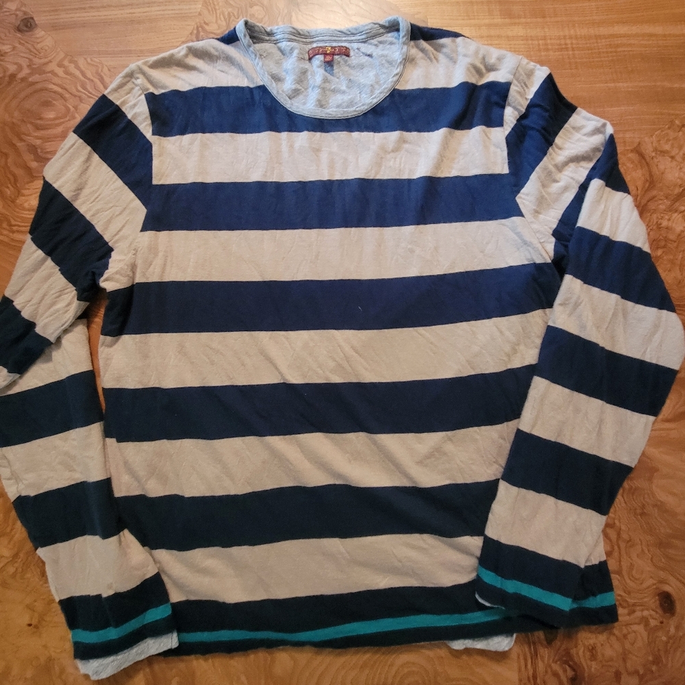 7 For All Mankind Blue and White Striped Long Sleeve Shirt